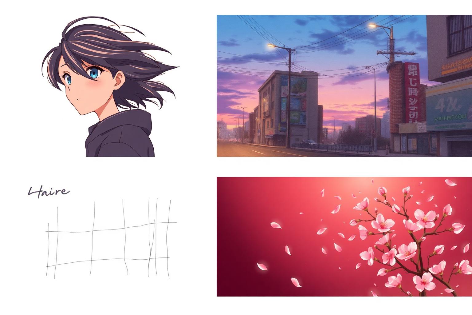 キャラクターイラスト・背景美術・MVカット・ラフを組み合わせた制作ビジュアル